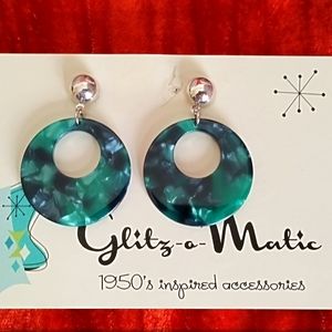 1950s inspired style Green Hoop Earrings/Retro Rockabilly/Pin Up
